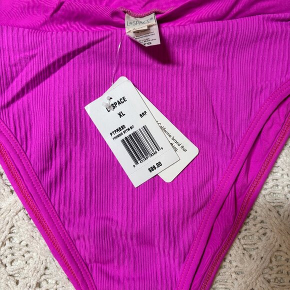 NWT L*Space Frenchi Ribbed High Waist Bikini Bottom Magenta Swim – Women’s XL - Picture 5 of 6